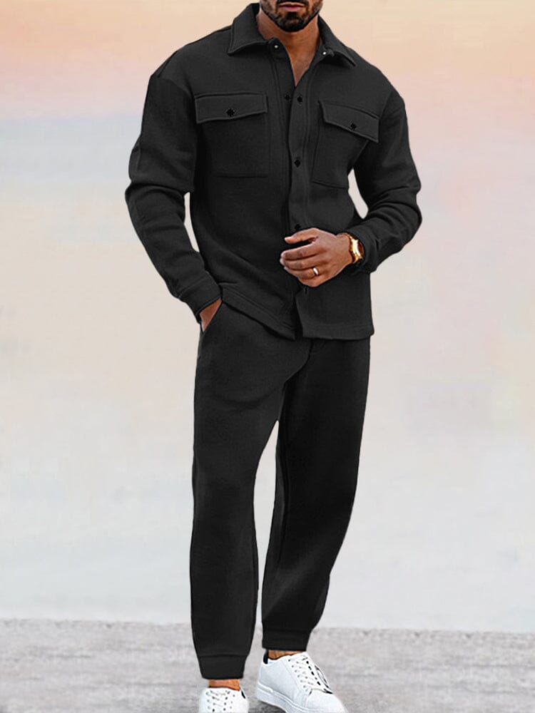Zweiteiliges Set | Button-Up | Jogger | Co-Ord Set | Herrenbekleidung-Schwarz-S-Chaps Herrenmode