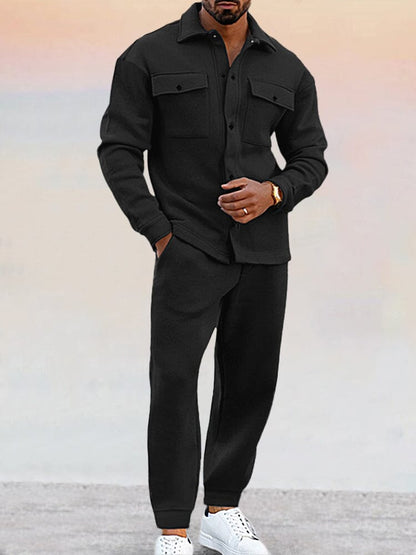 Zweiteiliges Set | Button-Up | Jogger | Co-Ord Set | Herrenbekleidung-Schwarz-S-Chaps Herrenmode