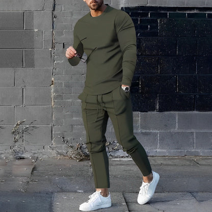 Zweiteiliges Set - Herren Casual Langarm Hose mit Kordelzug Passendes Set-Armegron-S-Chaps Herrenmode