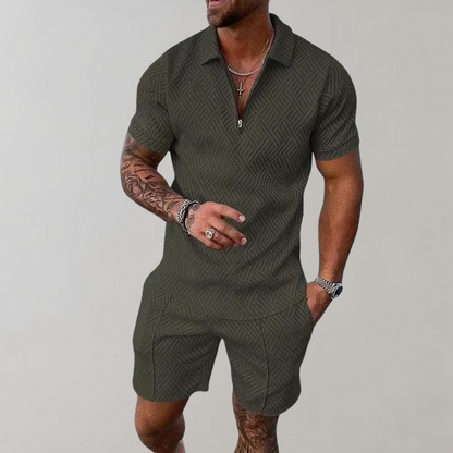 Zweiteiliges Set | Kurzarm | Poloshirt | Shirt & Shorts Set | Herrenbekleidung-Grün-S-Chaps Herrenmode
