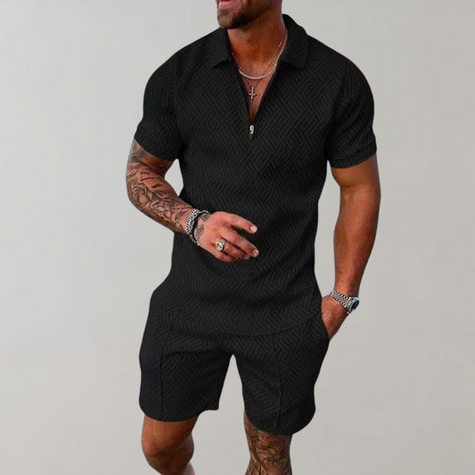 Zweiteiliges Set | Kurzarm | Poloshirt | Shirt & Shorts Set | Herrenbekleidung-Schwarz-S-Chaps Herrenmode