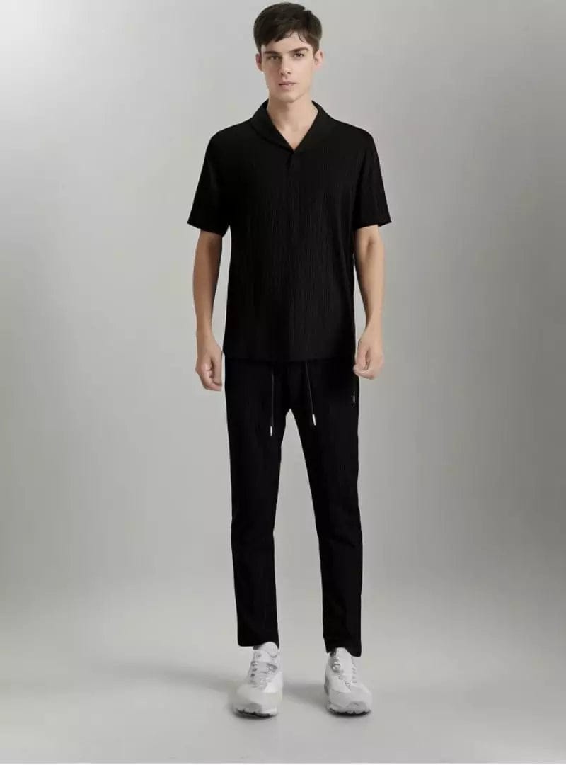 Zweiteiliges Set - Kurzarmhemd und Hose für Männer für den Sommer-Schwarz-S-Chaps Herrenmode