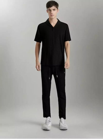 Zweiteiliges Set - Kurzarmhemd und Hose für Männer für den Sommer-Schwarz-S-Chaps Herrenmode