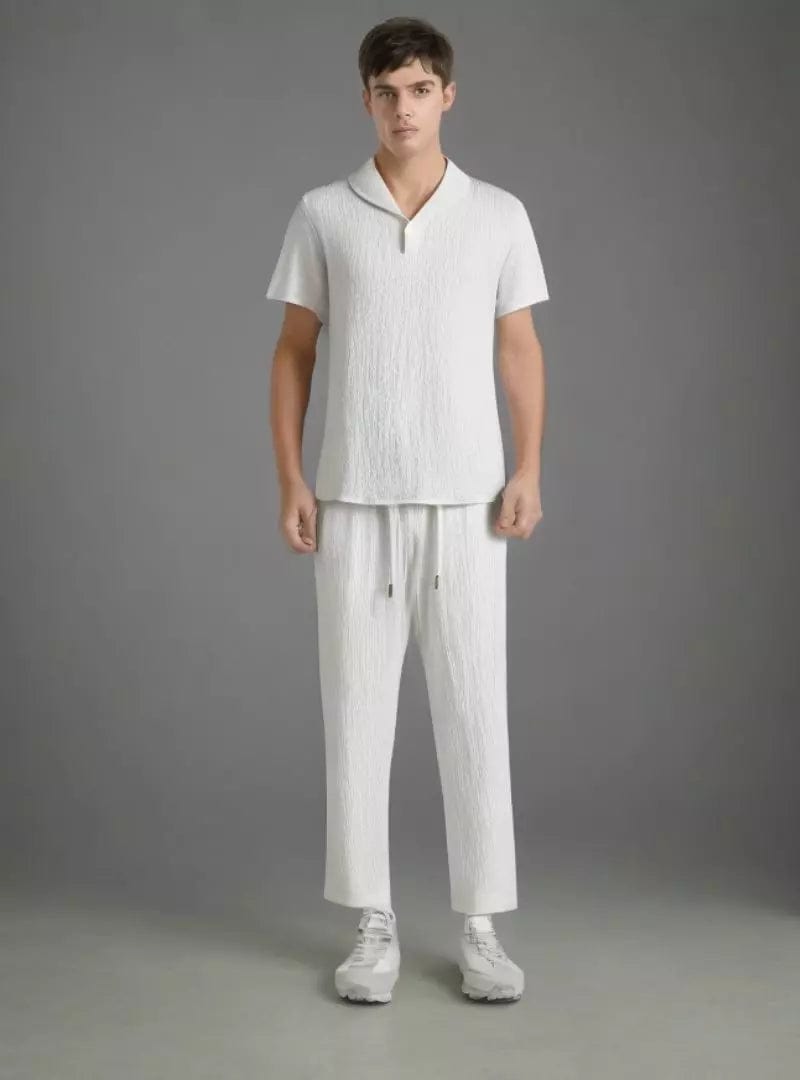 Zweiteiliges Set - Kurzarmhemd und Hose für Männer für den Sommer-Weiß-S-Chaps Herrenmode