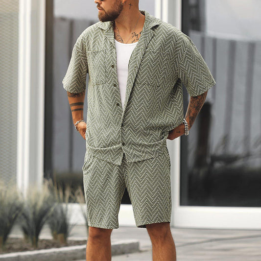 Zweiteiliges Set – Kurzarmhemd und Shorts für Herren für den Sommer-Grün-S-Chaps Herrenmode