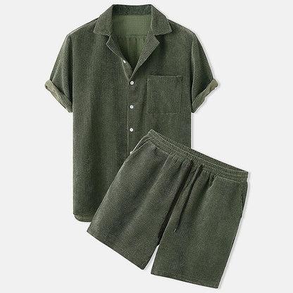 Zweiteiliges Set | Kurze Ärmel | Cord | Sommerkleidung | Herrenbekleidung-Grün-XS-Chaps Herrenmode