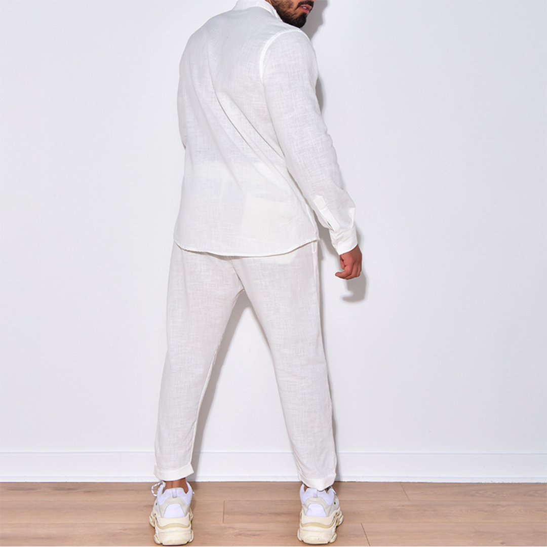 Zweiteiliges Set | Langarm | Button-Up | Leinenkleidung | Herren Co-Ord Set-Chaps Herrenmode