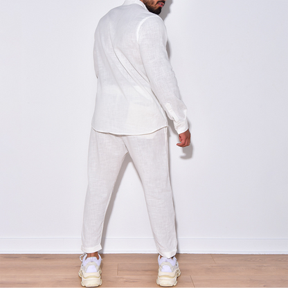 Zweiteiliges Set | Langarm | Button-Up | Leinenkleidung | Herren Co-Ord Set-Chaps Herrenmode