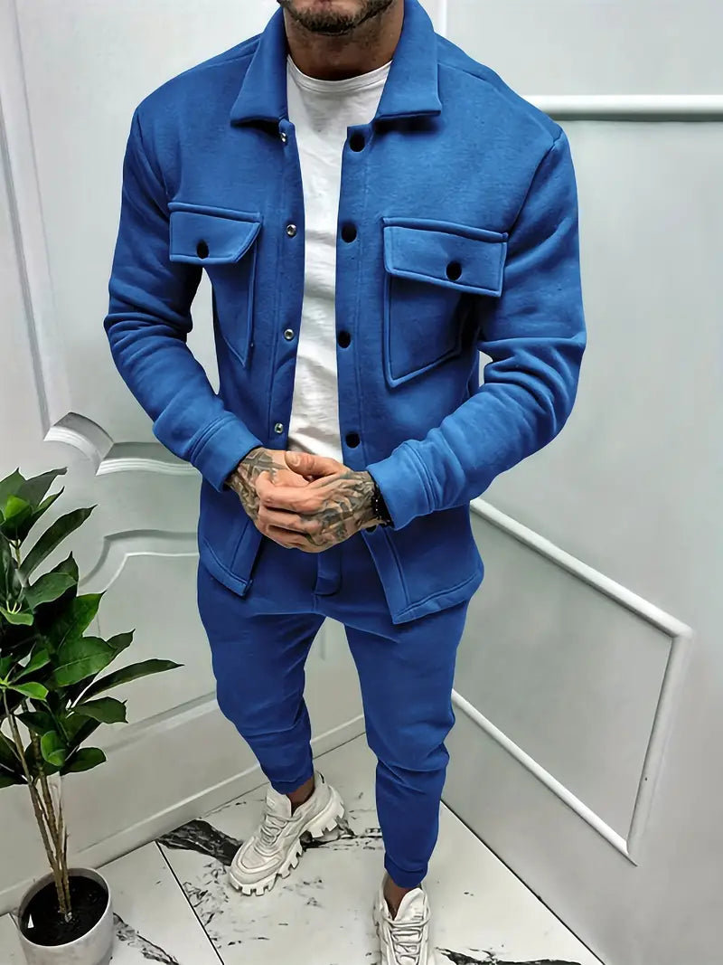 Zweiteiliges Set - Langarm - Überhemd - Co-Ord Set - Herrenbekleidung-Blau-S-Chaps Herrenmode