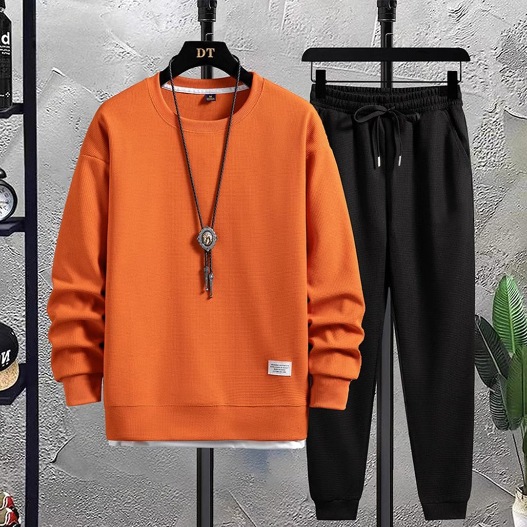Zweiteiliges Set – Lässiges Jogging-Sweatshirt-Set für Männer-Orange-Schwarz-M-Chaps Herrenmode