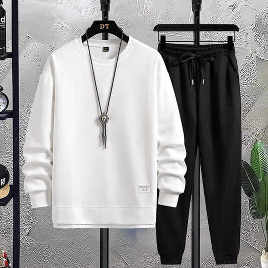 Zweiteiliges Set – Lässiges Jogging-Sweatshirt-Set für Männer-Weiß-Schwarz-M-Chaps Herrenmode