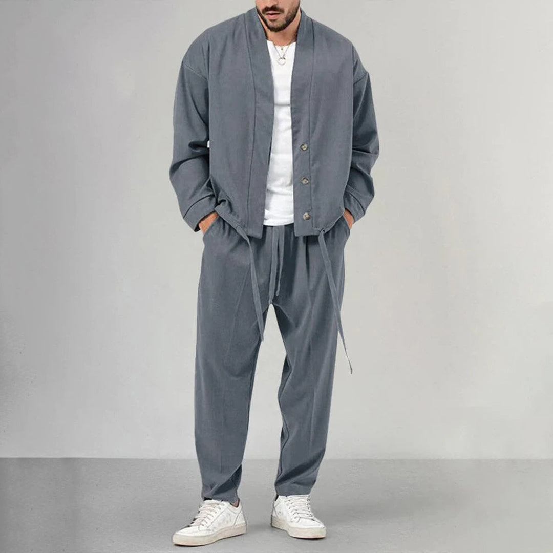 Zweiteiliges Set – Overshirt und Jogginghose für Männer-Dunkelgrau-M-Chaps Herrenmode