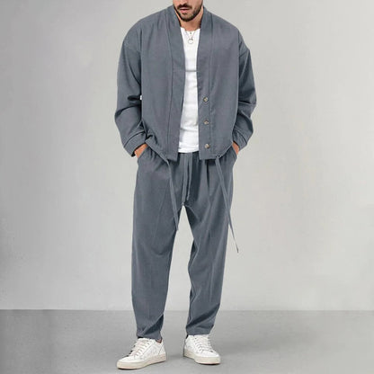 Zweiteiliges Set – Overshirt und Jogginghose für Männer-Dunkelgrau-M-Chaps Herrenmode