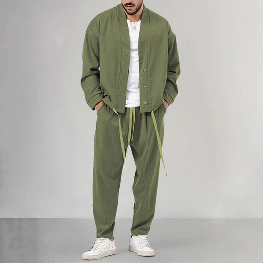 Zweiteiliges Set – Overshirt und Jogginghose für Männer-Grün-M-Chaps Herrenmode