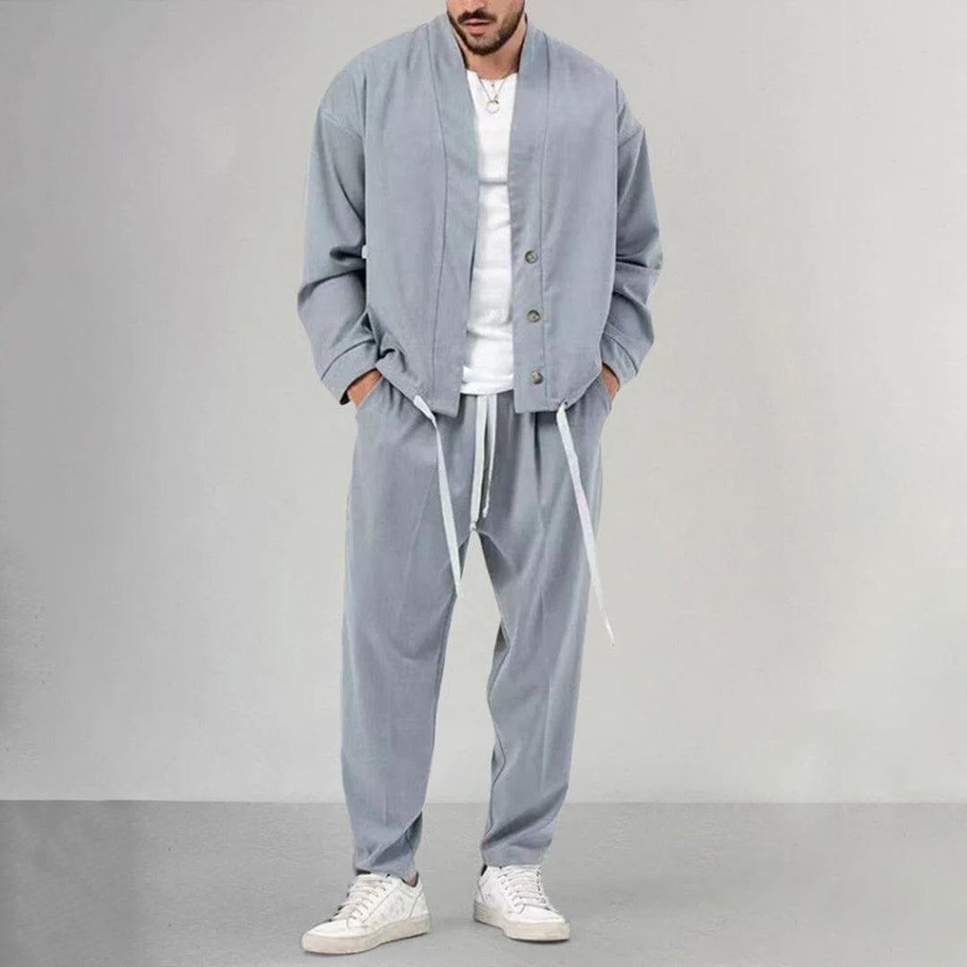 Zweiteiliges Set – Overshirt und Jogginghose für Männer-Hellgrau-M-Chaps Herrenmode