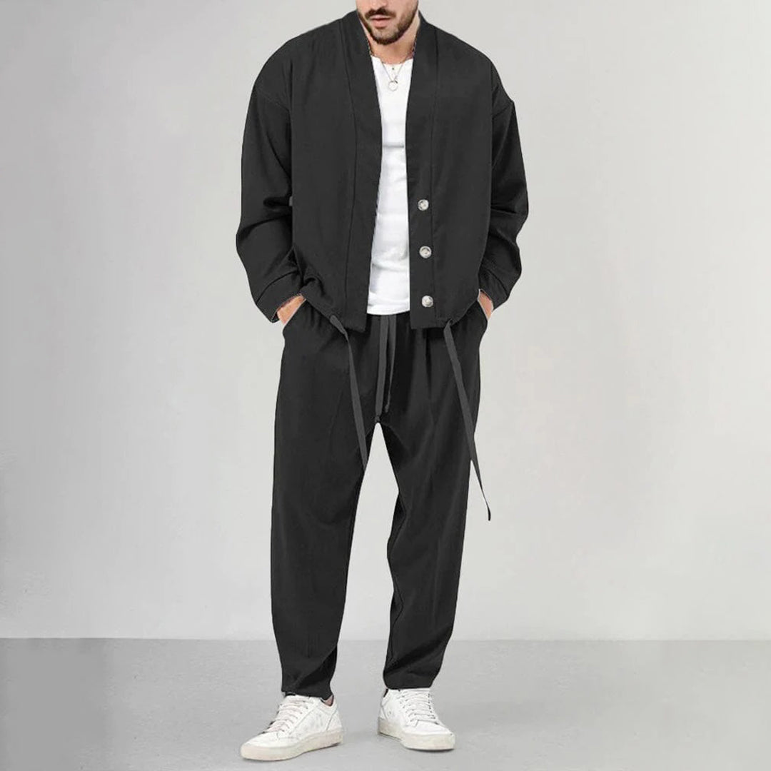 Zweiteiliges Set – Overshirt und Jogginghose für Männer-Schwarz-M-Chaps Herrenmode