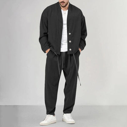 Zweiteiliges Set – Overshirt und Jogginghose für Männer-Schwarz-M-Chaps Herrenmode
