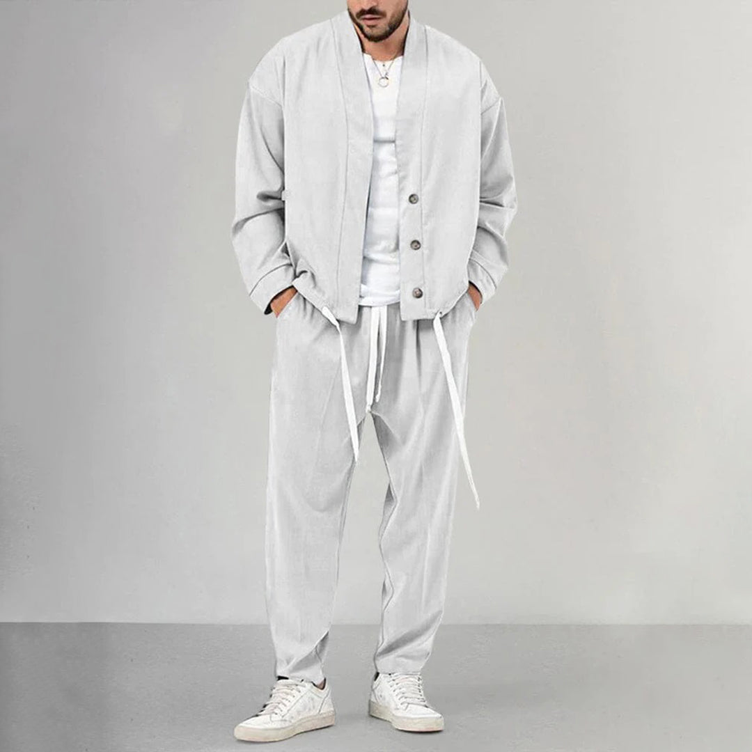 Zweiteiliges Set – Overshirt und Jogginghose für Männer-Weiß-M-Chaps Herrenmode