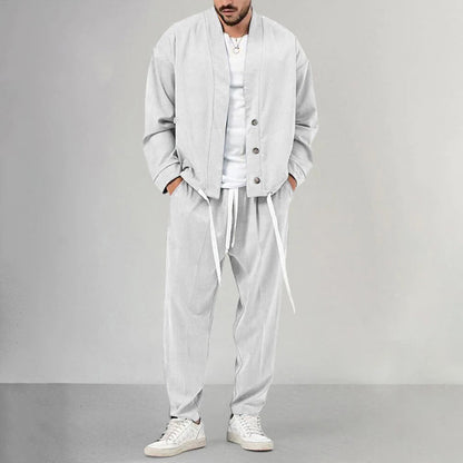 Zweiteiliges Set – Overshirt und Jogginghose für Männer-Weiß-M-Chaps Herrenmode