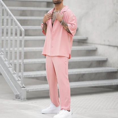 Zweiteiliges Set | Rosa | Kurze Ärmel | Hose und Hemd | Herren-Set-Chaps Herrenmode