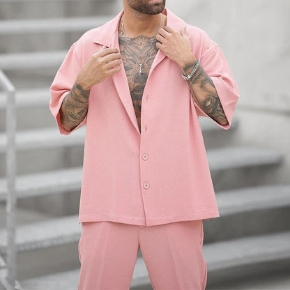 Zweiteiliges Set | Rosa | Kurze Ärmel | Hose und Hemd | Herren-Set-Chaps Herrenmode