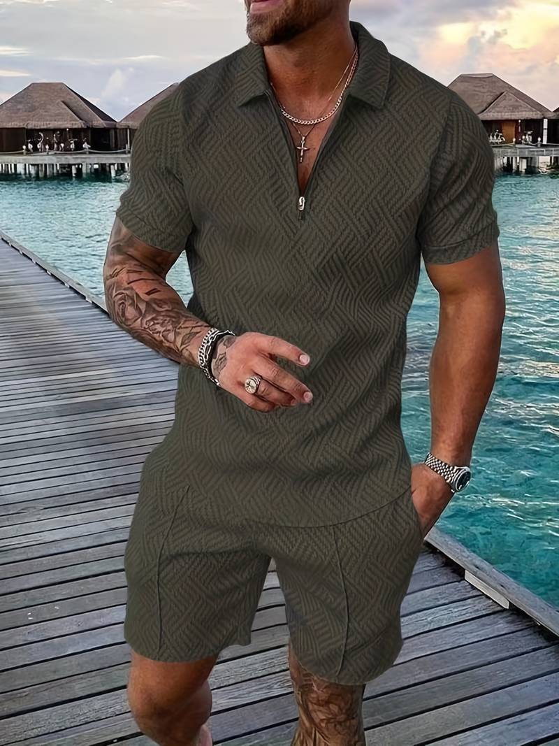 Zweiteiliges Set - Sommer - Kurzarm - Shorts - Herrenbekleidung-Armeegrün-S-Chaps Herrenmode