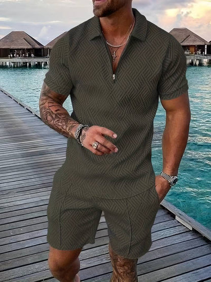 Zweiteiliges Set - Sommer - Kurzarm - Shorts - Herrenbekleidung-Armeegrün-S-Chaps Herrenmode