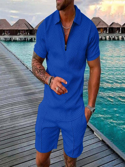 Zweiteiliges Set - Sommer - Kurzarm - Shorts - Herrenbekleidung-Blau-S-Chaps Herrenmode