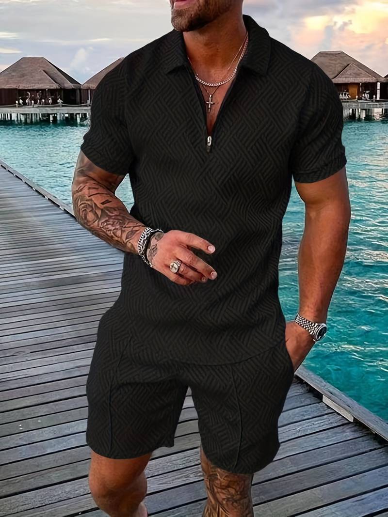 Zweiteiliges Set - Sommer - Kurzarm - Shorts - Herrenbekleidung-Graphitfarbe-S-Chaps Herrenmode