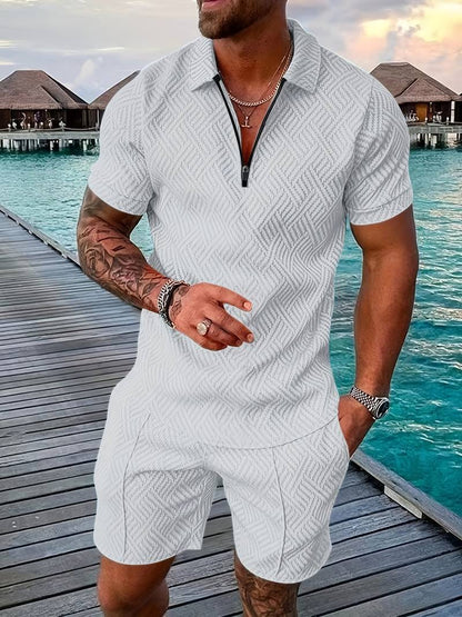 Zweiteiliges Set - Sommer - Kurzarm - Shorts - Herrenbekleidung-Weiß-S-Chaps Herrenmode