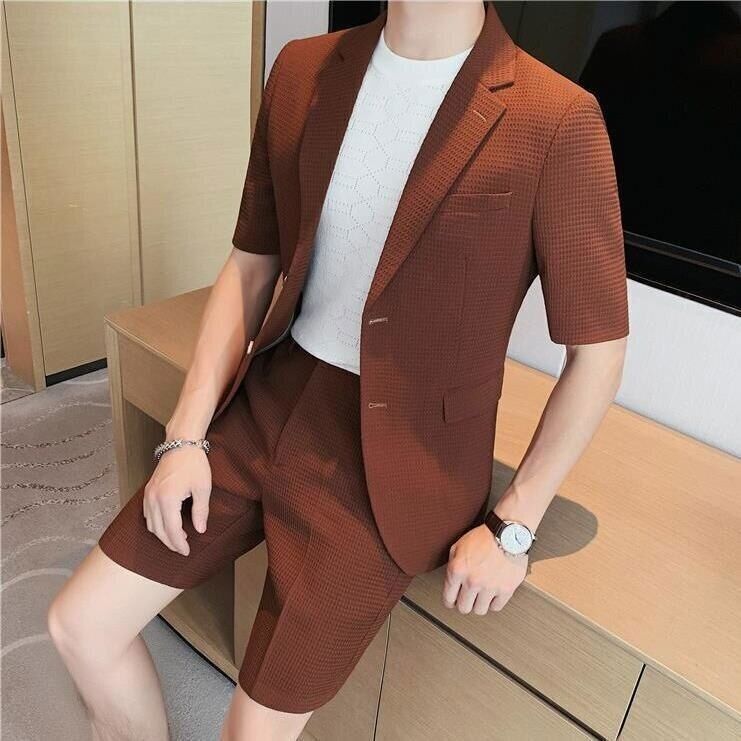 Zweiteiliges Set - Stilvoll - Kurzarm - Herren Blazer - Herrenbekleidung-Braun-M-Chaps Herrenmode