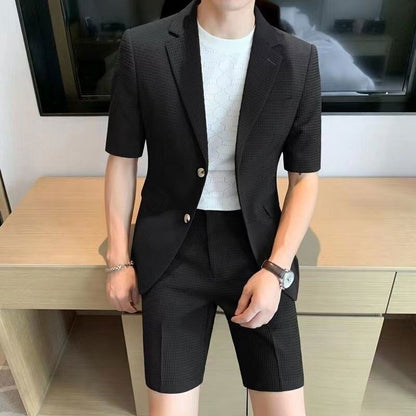 Zweiteiliges Set - Stilvoll - Kurzarm - Herren Blazer - Herrenbekleidung-Schwarz-M-Chaps Herrenmode