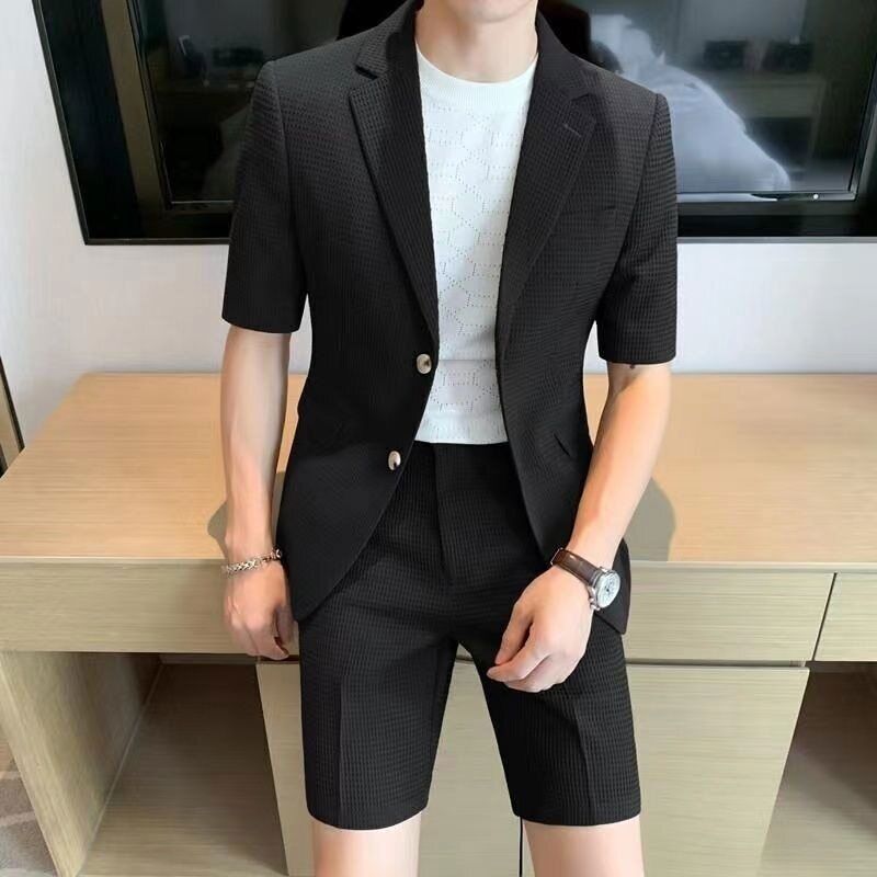 Zweiteiliges Set - Stilvoll - Kurze Ärmel - Herren-Blazer - Herrenbekleidung-Schwarz-M-Chaps Herrenmode