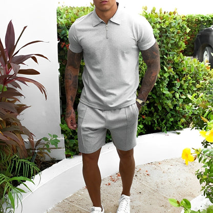 Zweiteiliges Set – T-Shirt und Shorts für Männer, perfekt für den Sommer-Grau-S-Chaps Herrenmode