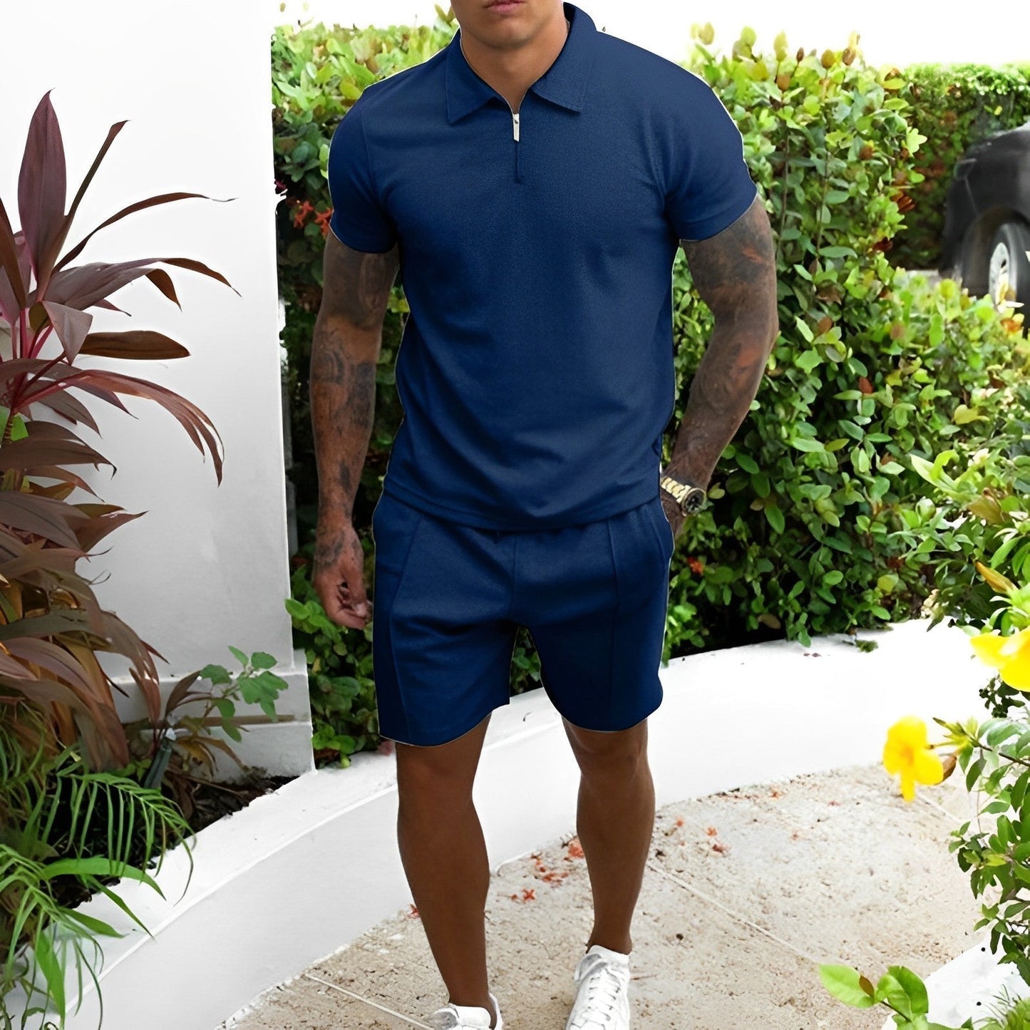 Zweiteiliges Set – T-Shirt und Shorts für Männer, perfekt für den Sommer-Hellblau-S-Chaps Herrenmode