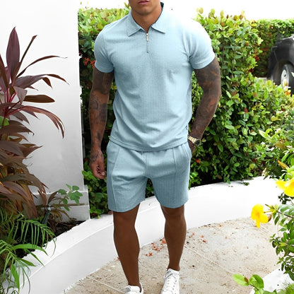 Zweiteiliges Set – T-Shirt und Shorts für Männer, perfekt für den Sommer-Marineblau-S-Chaps Herrenmode