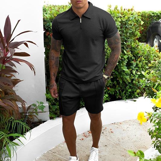 Zweiteiliges Set – T-Shirt und Shorts für Männer, perfekt für den Sommer-Schwarz-S-Chaps Herrenmode