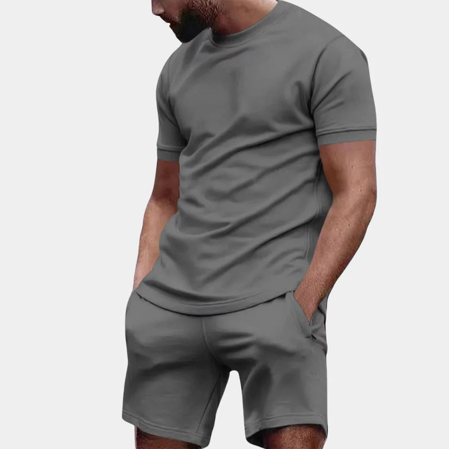 Zweiteiliges Set – lässiges Kurzarm-T-Shirt und Shorts für Herren-Grau-S-Chaps Herrenmode