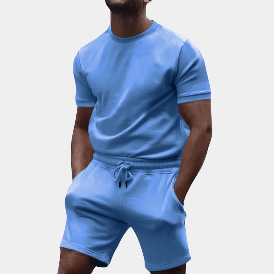 Zweiteiliges Set – lässiges Kurzarm-T-Shirt und Shorts für Herren-Hellblau-S-Chaps Herrenmode