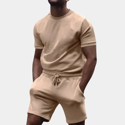 Zweiteiliges Set – lässiges Kurzarm-T-Shirt und Shorts für Herren-Khaki-S-Chaps Herrenmode