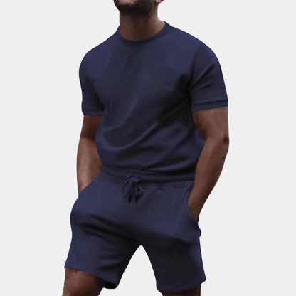 Zweiteiliges Set – lässiges Kurzarm-T-Shirt und Shorts für Herren-Marineblau-S-Chaps Herrenmode