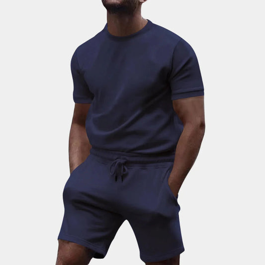 Zweiteiliges Set – lässiges Kurzarm-T-Shirt und Shorts für Herren-Marineblau-S-Chaps Herrenmode